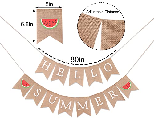 Hello Summer Burlap Banner - Watermelon Party Decoration (Summer MA BU)