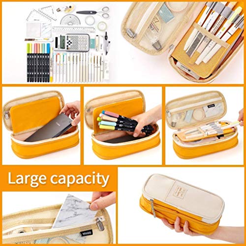 EASTHILL 2PC Big Capacity Pencil Case Pouch Large Pencil Bag for College School Teen Girls Boys Light blue + Khaki