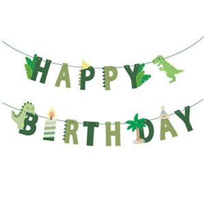 dinosaur banner set letter card dinosaur theme event party supplies decoration happy birthday banner for kids favorite boy gift (green)