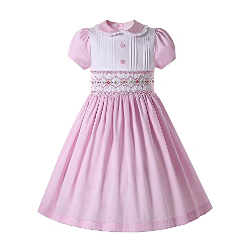 Pettigirl Girls Kids Cute Pink Hand Embroidery Smocked Dresses