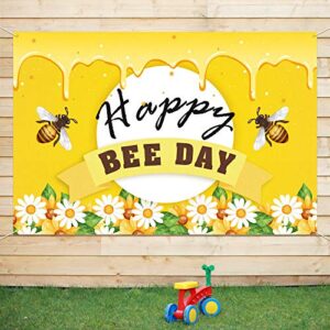 pakboom happy bee day backdrop banner background – bumble bee birthday decorations party supplies for boys girls – 3.9 x 5.9ft