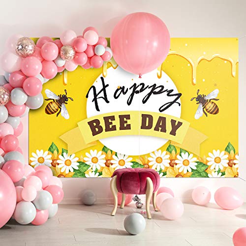 PAKBOOM Happy Bee Day Backdrop Banner Background - Bumble Bee Birthday Decorations Party Supplies for Boys Girls - 3.9 x 5.9ft