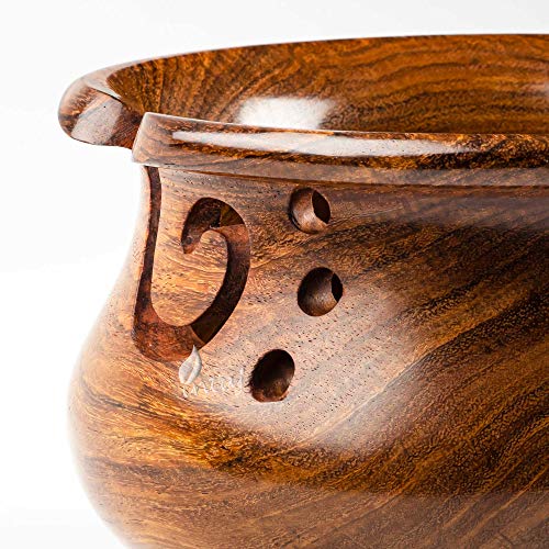 INTAJ Rosewood Yarn Bowl - Yarn Knitting Bowl Handcrafted - Christmas Gift - Wooden Yarn Bowl for Knitting and Crocheting (Turned Rosewood, 6x4")