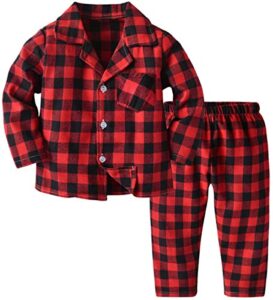 qzh.duao infant toddler boy’s 2 piece cute plaid sleepwear loungewear nightwear pajamas set, black red, 7-8 years = tag150a