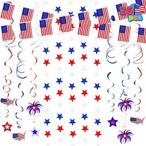 joyin 26 pcs patriotic party decorations of 2 american flag banners, 6 star streamers garland and 18 hanging swirls for 4th of july decor party supplies, independence day, memorial day decoration