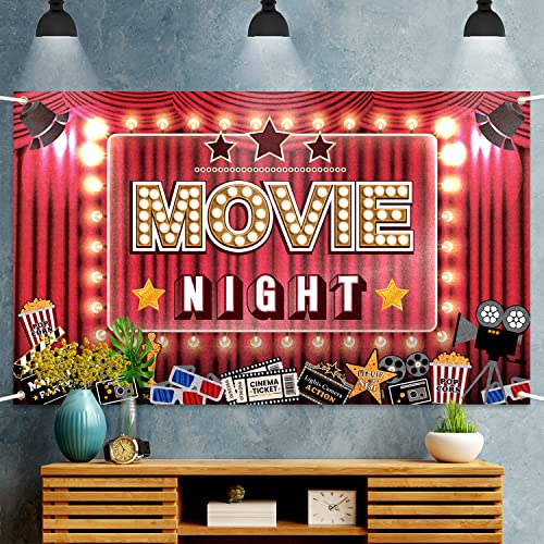 LASKYER Movie Night Hollywood Party Large Banner - Cheers to Film Theme Birthday Home Wall Photoprop Backdrop,Movie Night Party Decorations.