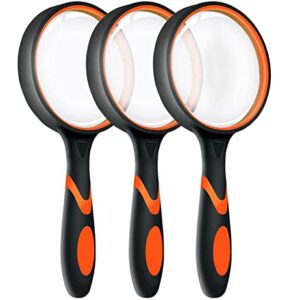 Magnifying Glass for Kids,3 Pack 10X 65mm Magnifying Glass with Non-Slip Soft Rubber Handle, Suitable for Reading Newspapers, Inspections, Insects, Experiments, Suitable for Seniors and Kids