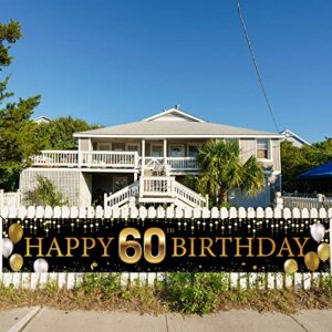 60th Birthday Decorations Yard Banner, Happy 60th Birthday Decorations for Men Women, Black Gold 60 Years Old Birthday Party Sign Backdrop Decorations for Outdoor Indoor, Fabric Sturdy, Vicycaty