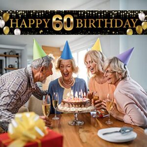 60th Birthday Decorations Yard Banner, Happy 60th Birthday Decorations for Men Women, Black Gold 60 Years Old Birthday Party Sign Backdrop Decorations for Outdoor Indoor, Fabric Sturdy, Vicycaty