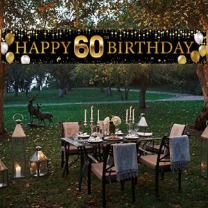 60th Birthday Decorations Yard Banner, Happy 60th Birthday Decorations for Men Women, Black Gold 60 Years Old Birthday Party Sign Backdrop Decorations for Outdoor Indoor, Fabric Sturdy, Vicycaty