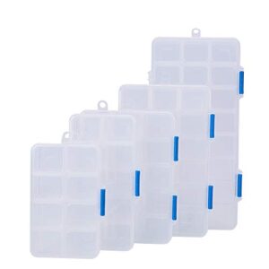 benecreat 5 pack-mixed size jewelry dividers box organizer adjustable clear plastic bead case storage container (24/18/15/10/8 grids)