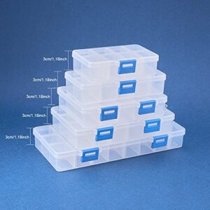 BENECREAT 5 Pack-Mixed Size Jewelry Dividers Box Organizer Adjustable Clear Plastic Bead Case Storage Container (24/18/15/10/8 Grids)