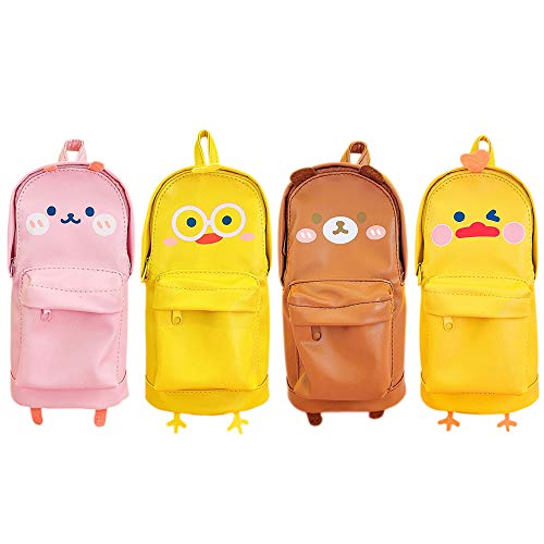 Funny live Stand Up Pencil Case Pen Organizer with Heart-shaped Snap Hook, PU Pen Case Pencil Pouch Bag Cartoon Cute Stationery Pouch Bag for Students Boys and Girls (Brown Bear)
