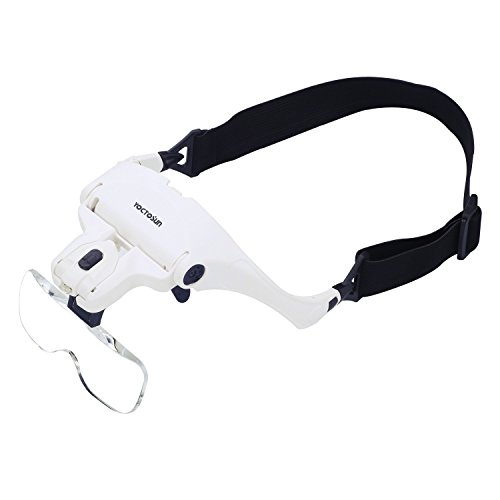 YOCTOSUN Head Mount Magnifier with 2 Led Professional Jeweler's Loupe Light Bracket and Headband are Interchangeable