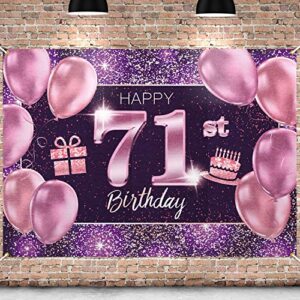 pakboom happy 71st birthday banner backdrop – 71 birthday party decorations supplies for women – pink purple gold 4 x 6ft