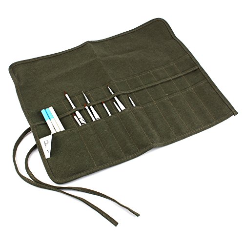 Yosoo 17''x14'' Roll up Canvas Artist Watercolor Draw Pen Oil Paint Brush Bag Case Holder,- 22 Slots, Army Green