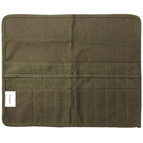 Yosoo 17''x14'' Roll up Canvas Artist Watercolor Draw Pen Oil Paint Brush Bag Case Holder,- 22 Slots, Army Green