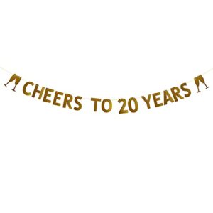 cheers to 20 years banner for 20th birthday /wedding anniversary party decorations pre-strung no assembly required gold glitter paper garlands backdrops letters gold betteryanzi