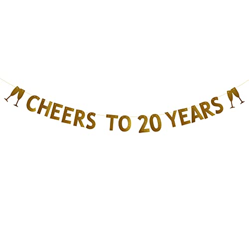 CHEERS TO 20 YEARS Banner for 20th Birthday /Wedding Anniversary Party Decorations Pre-strung No Assembly Required Gold Glitter Paper Garlands Backdrops Letters Gold Betteryanzi