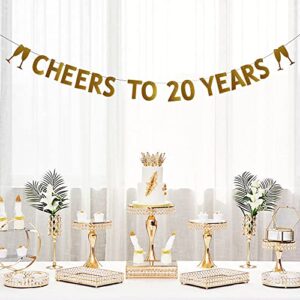 CHEERS TO 20 YEARS Banner for 20th Birthday /Wedding Anniversary Party Decorations Pre-strung No Assembly Required Gold Glitter Paper Garlands Backdrops Letters Gold Betteryanzi