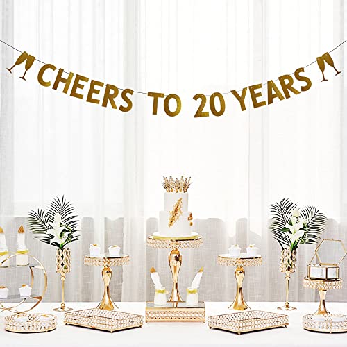 CHEERS TO 20 YEARS Banner for 20th Birthday /Wedding Anniversary Party Decorations Pre-strung No Assembly Required Gold Glitter Paper Garlands Backdrops Letters Gold Betteryanzi