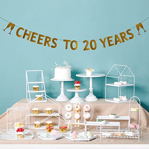 CHEERS TO 20 YEARS Banner for 20th Birthday /Wedding Anniversary Party Decorations Pre-strung No Assembly Required Gold Glitter Paper Garlands Backdrops Letters Gold Betteryanzi