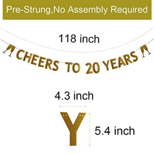 CHEERS TO 20 YEARS Banner for 20th Birthday /Wedding Anniversary Party Decorations Pre-strung No Assembly Required Gold Glitter Paper Garlands Backdrops Letters Gold Betteryanzi