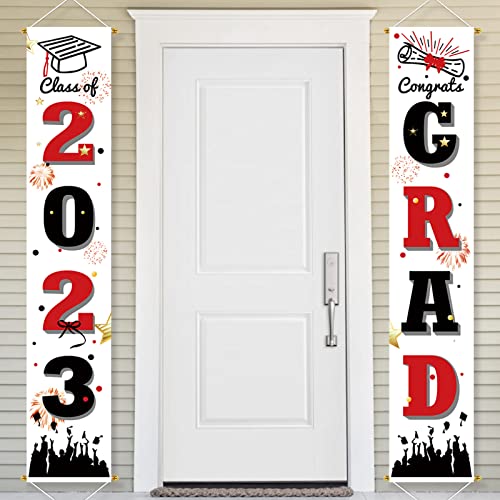 Bunny Chorus 2023 Graduation Party Decorations, Class of 2023 Congrats Grad Banner, Graduation Porch Sign, Red and Black Graduation Hanging Banner Photo Props for Home School Graduation Party