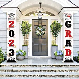 Bunny Chorus 2023 Graduation Party Decorations, Class of 2023 Congrats Grad Banner, Graduation Porch Sign, Red and Black Graduation Hanging Banner Photo Props for Home School Graduation Party