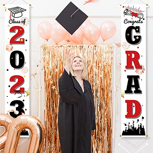 Bunny Chorus 2023 Graduation Party Decorations, Class of 2023 Congrats Grad Banner, Graduation Porch Sign, Red and Black Graduation Hanging Banner Photo Props for Home School Graduation Party