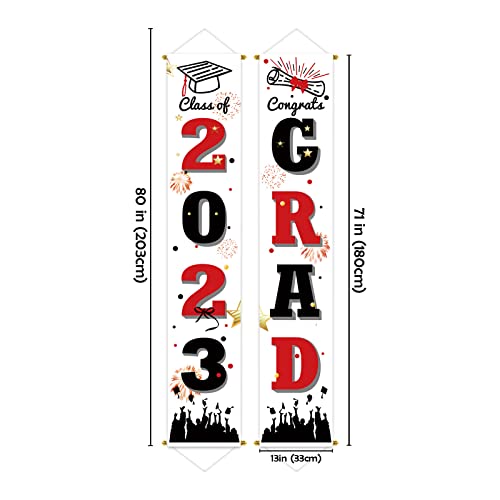 Bunny Chorus 2023 Graduation Party Decorations, Class of 2023 Congrats Grad Banner, Graduation Porch Sign, Red and Black Graduation Hanging Banner Photo Props for Home School Graduation Party