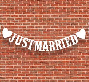 pure white just married banner sign – wedding car decorations,god holy white wedding bridal shower/bachelorette/engagement party decorations.