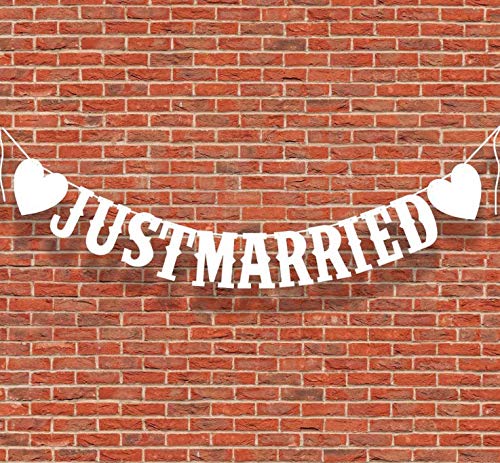 Pure White Just Married Banner Sign - Wedding Car Decorations,God Holy White Wedding Bridal Shower/Bachelorette/Engagement Party Decorations.