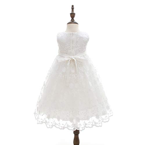 Baby Girls Floral Embroidered Overlay Sleeveless Christening Gown Baptism Tulle Dress with Bonnet Ivory Size 12M / 6-12Months