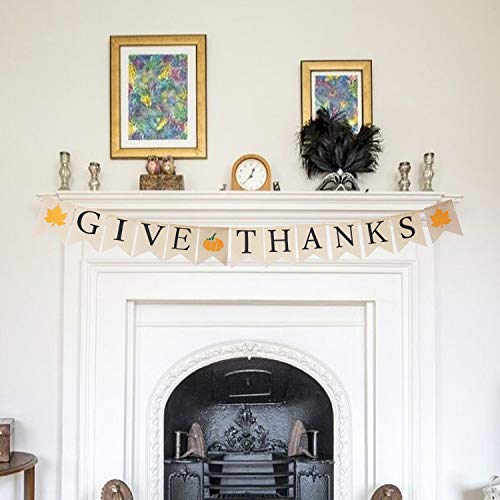 Lulu Home Fall Festive Banner, 6.6 FT Burlap Give Thanks Banner, Harvest Banner Decorations, Fall Party Decor Autumn Sign