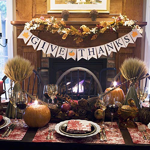 Lulu Home Fall Festive Banner, 6.6 FT Burlap Give Thanks Banner, Harvest Banner Decorations, Fall Party Decor Autumn Sign