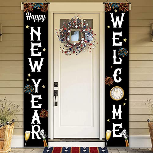 Happy New Year Decorations Front Door Porch Banners 2023, New Year Eve Hanging Banners for Party Supplies 12x72 Inch