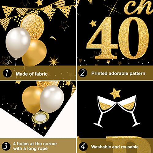 2Pcs 40th Birthday Banner Decorations for Men Women - Black Gold Happy 40th Birthday Cheers to 40 Years Yard Banner Party Supplies, Forty Year Old Bday Sign Decor for Indoor Outdoor