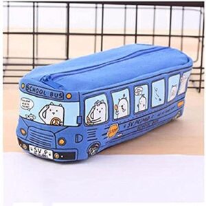 pencil bag, pencil case, kawaii pencil pouch, large capacity canvas pen bag, school bus shape pencil bag(blue)