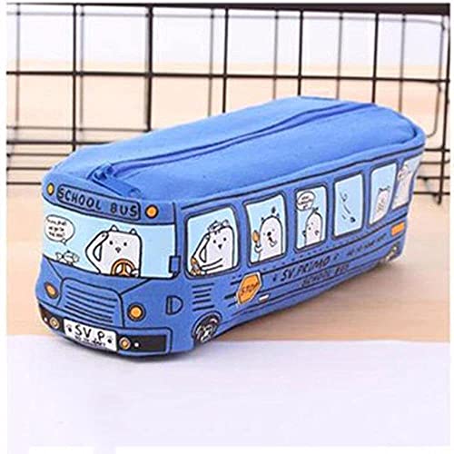 Pencil Bag, Pencil Case, Kawaii Pencil Pouch, Large Capacity Canvas Pen Bag, School Bus Shape Pencil Bag(blue)