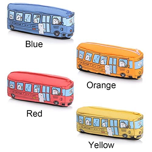 Pencil Bag, Pencil Case, Kawaii Pencil Pouch, Large Capacity Canvas Pen Bag, School Bus Shape Pencil Bag(blue)