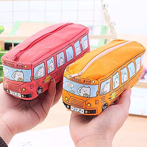 Pencil Bag, Pencil Case, Kawaii Pencil Pouch, Large Capacity Canvas Pen Bag, School Bus Shape Pencil Bag(blue)