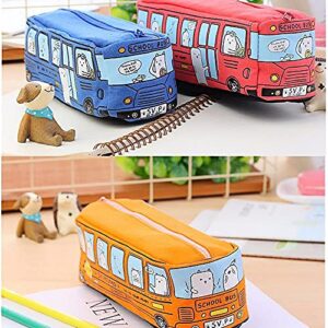 Pencil Bag, Pencil Case, Kawaii Pencil Pouch, Large Capacity Canvas Pen Bag, School Bus Shape Pencil Bag(blue)