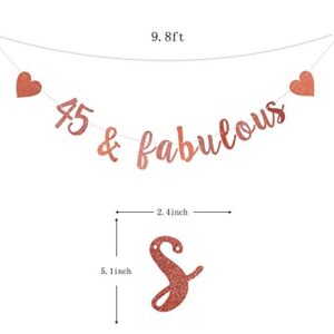 45 & Fabulous Banner, Happy 45th Birthday Bunting Sign, Hello 45/Cheer to 45 Years Birthday/Anniversary Party Decoration Supplies, Rose Gold Glitter