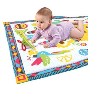 Yookidoo Fiesta Baby Tummy Time Mat. Folds As Carrying Bag. Indoor & Outdoor Activity Play Gym with Mirror, Rattle & Teether. Extra Large Washable Newborn Blanket (145 X 100cm)