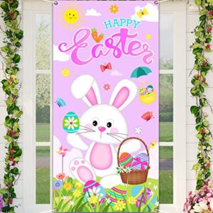 happy easter door cover – easter rabbit door cover decoration outdoor courtyard flag welcome spring banner for spring easter holiday party decoration – pink