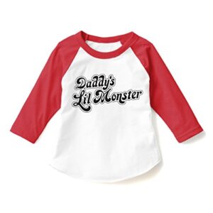 Dittoxpression Daddy's Lil Monster Log Raglan Unisex Child 3/4 Sleeve Raglan Children (6T) White