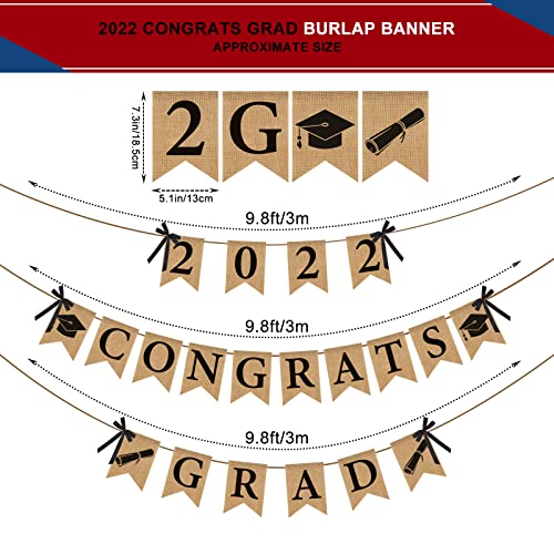 Graduation Banner 2022 Class of 2022 Burlap Congrats Grad Garland Vintage Graduation Decorations Sign for College High School Grad Party Supplies