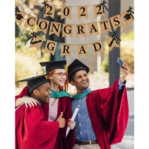 Graduation Banner 2022 Class of 2022 Burlap Congrats Grad Garland Vintage Graduation Decorations Sign for College High School Grad Party Supplies