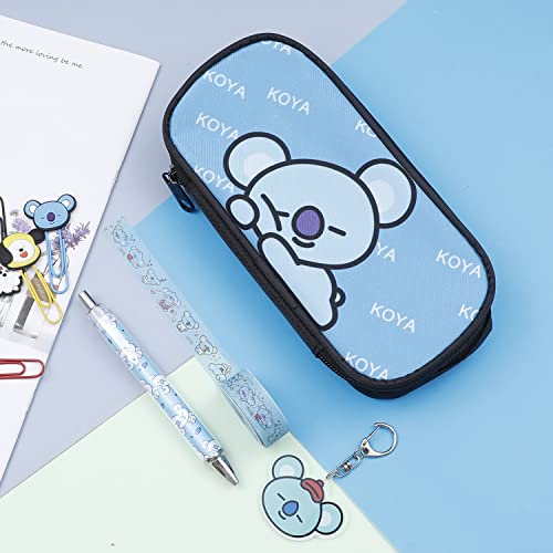 G-Ahora Kpop Bangtan Boys Pencil Cases Large Capacity Pouch Bag with Keychain Pens Washi Tape Army Cartoon School Supplies for Students(PC-KOYA)